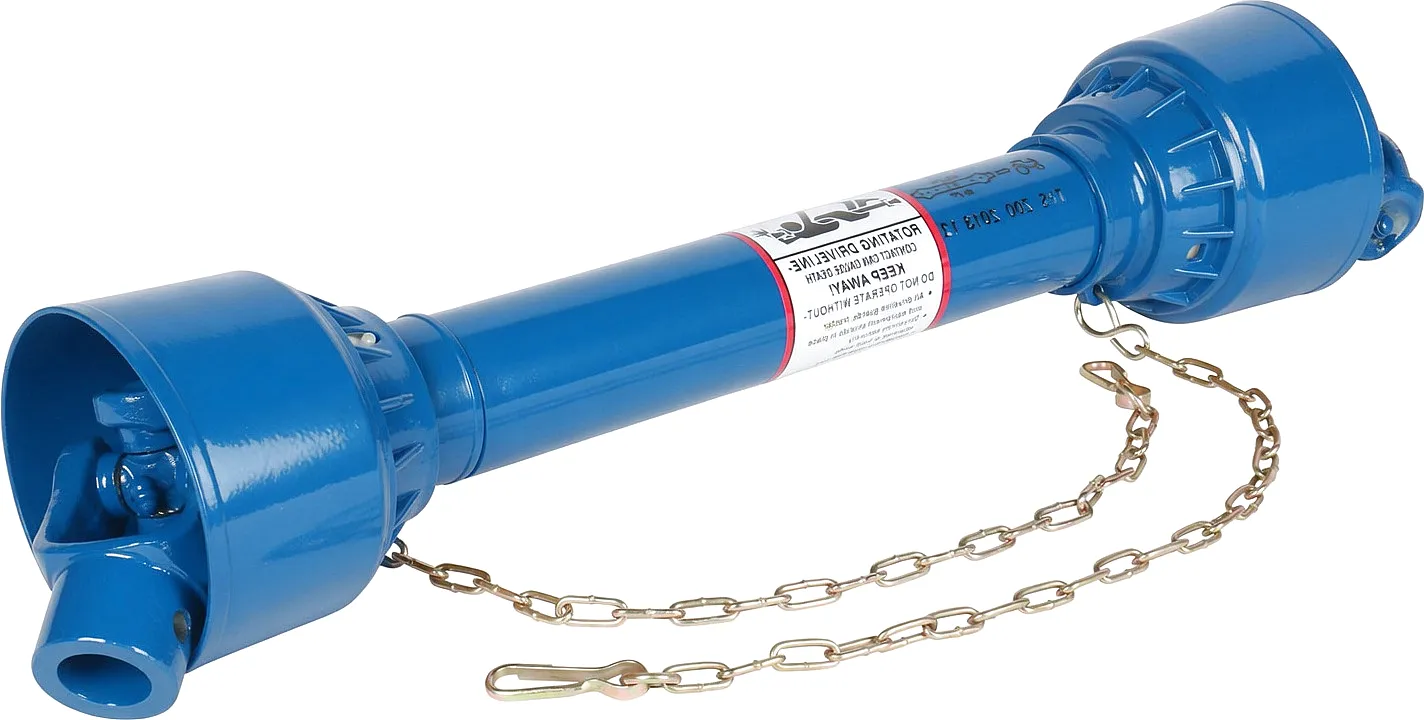 PTO shaft components — cross section showing universal joint, tube and spline assembly