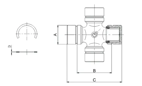 JH Series Universal Joint Cross Kit engineering drawing — A B C D dimensions