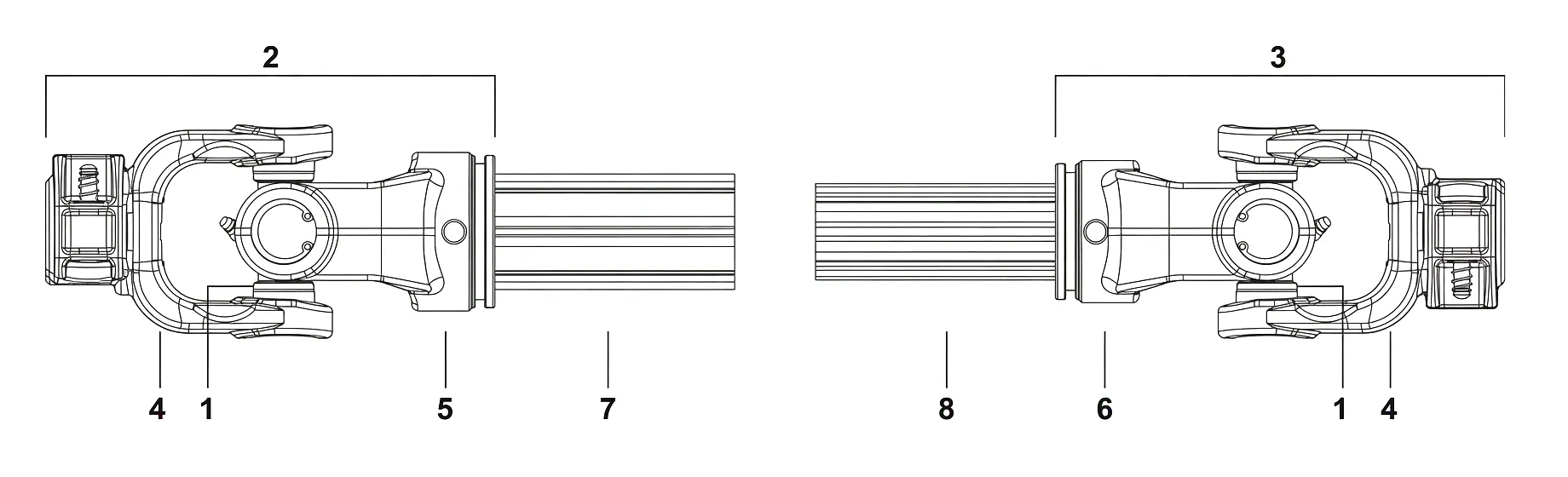 S Series PTO Drive Shaft engineering drawing and dimensions