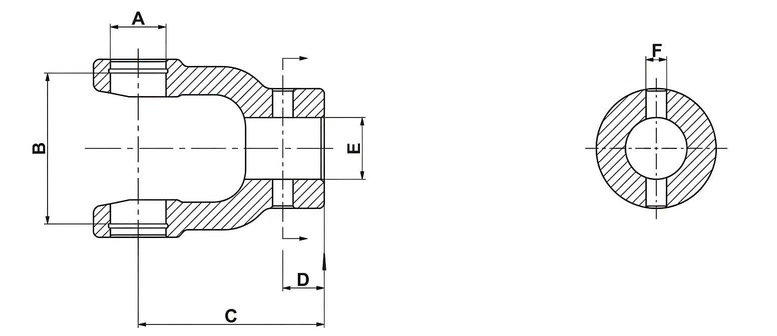 Plain Bore Yoke A-Pin Hole Technical Drawing Dimensions