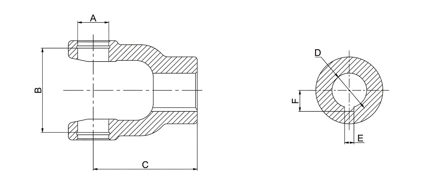 Plain Bore Yoke B-Keyway engineering drawing dimensions