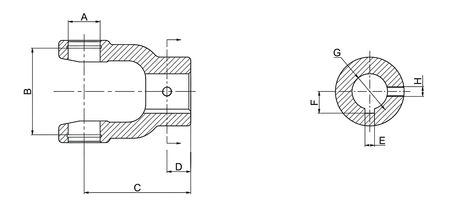 Plain Bore Yoke C-Keyway Threaded Hole Technical Drawing – Dimensional Diagram