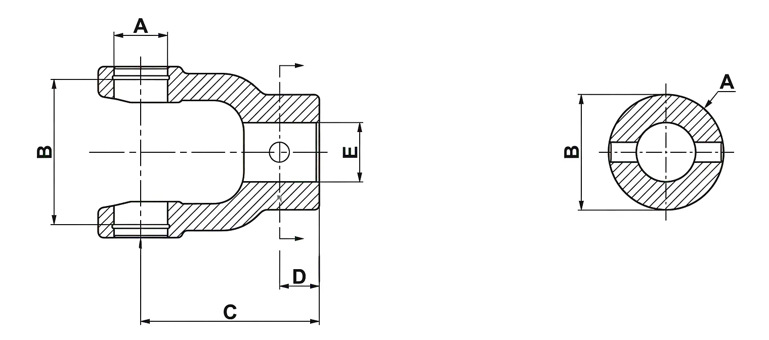 Plain Bore Yoke F-Vertical Pin Hole Technical Drawing