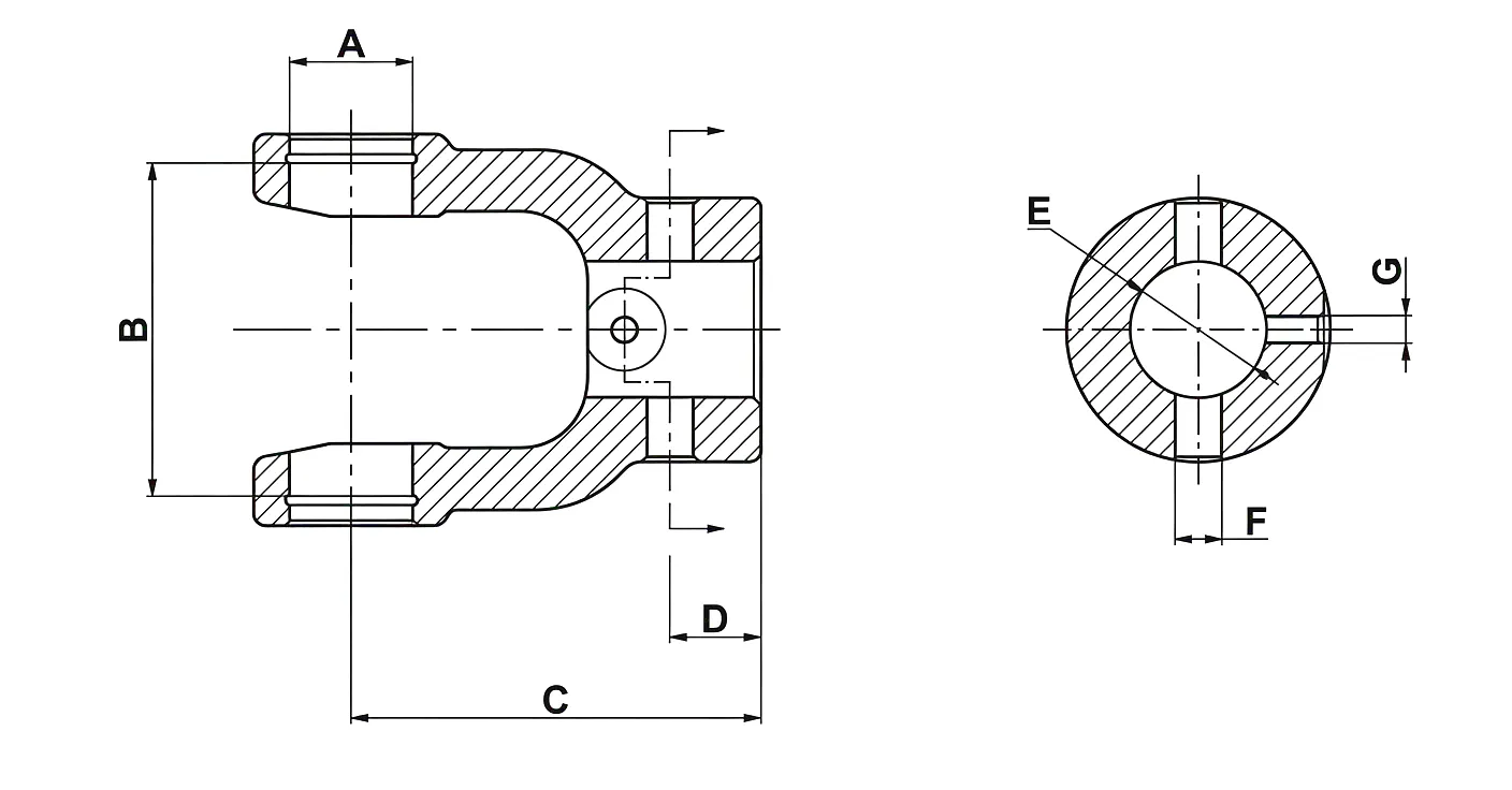 Plain Bore Yoke H-Pin Hole Threaded Hole Technical Drawing Dimensions