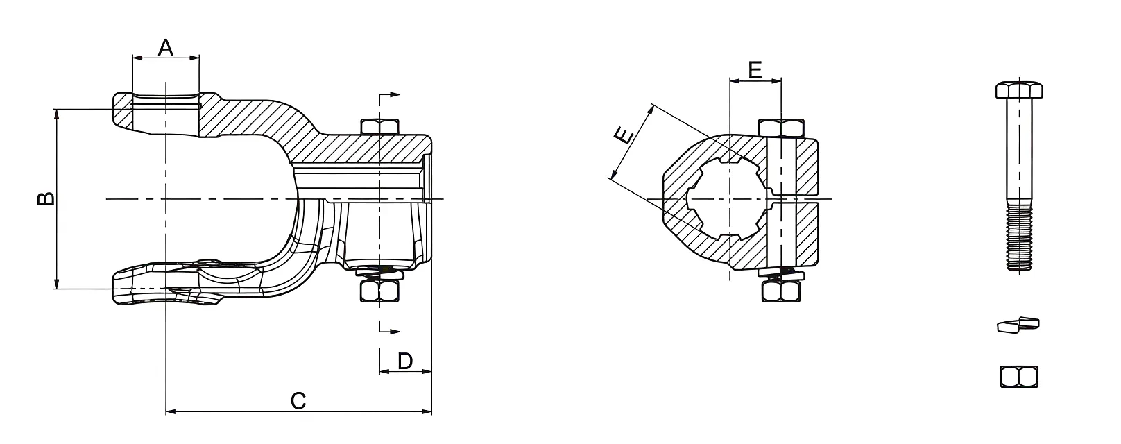 Splined Yoke 02 Interfering Bolt Technical Drawing