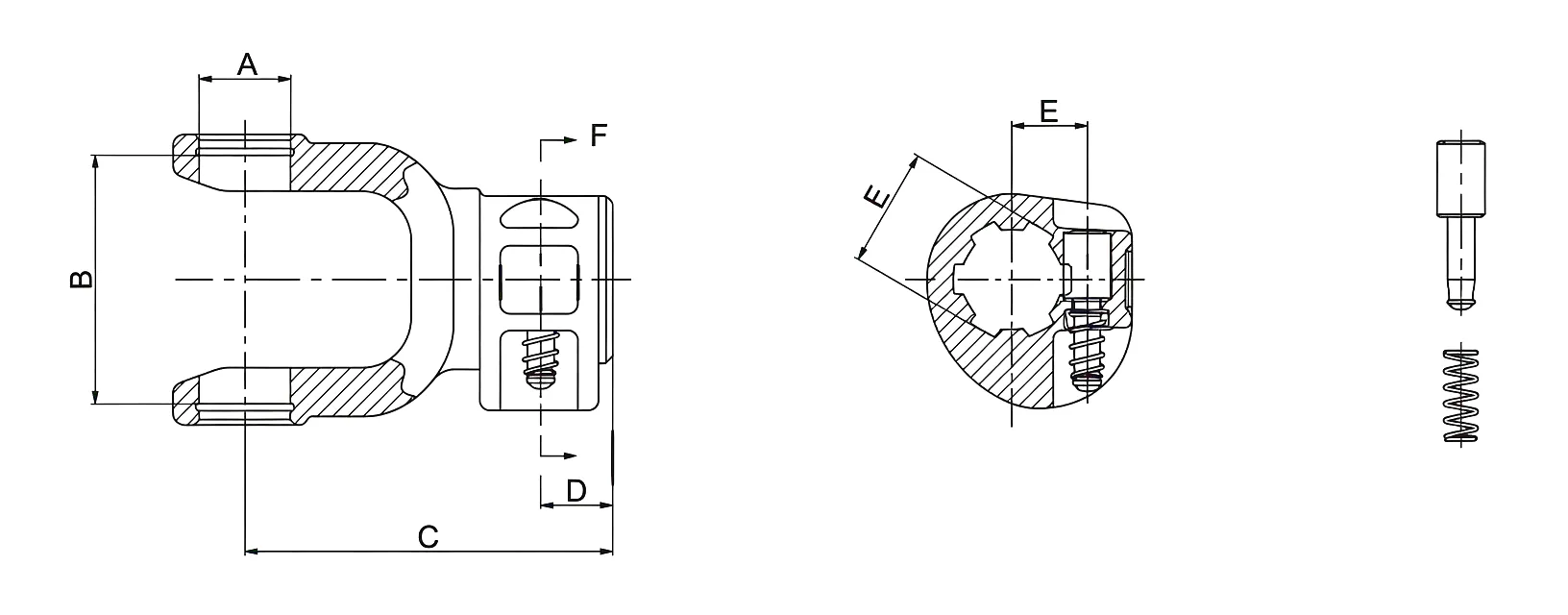 Splined Yoke 05 Push Pin Technical Drawing