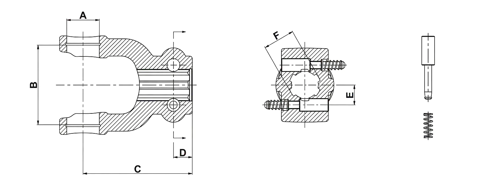 Splined Yoke 11 Push Pin technical drawing and dimensions