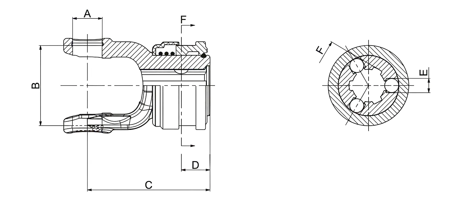 Splined Yoke 13 With Collar Technical Drawing Dimensions