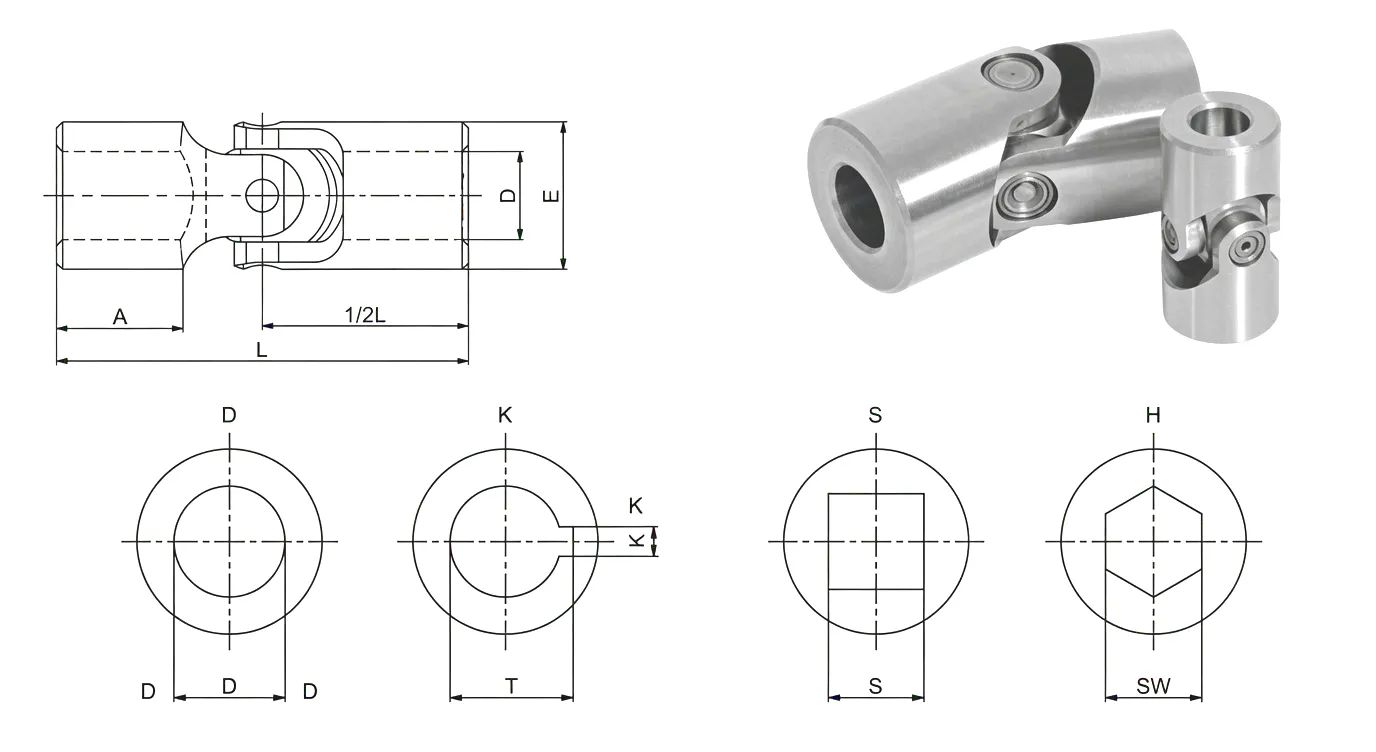 PB-S Universal Coupling Assembly Drawing — Bore and Keyway