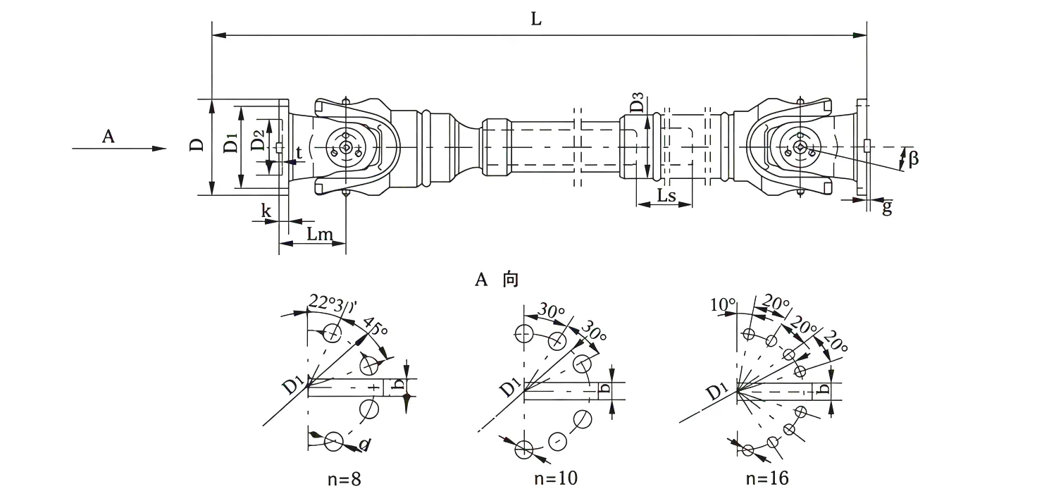 Universal Cardan Drive Shaft SWC225CH Technical Drawing Dimensions